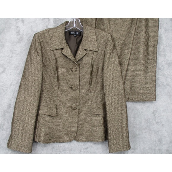 Kasper Skirt Suit 10 Metallic Blazer Pockets Career Corporate Office Bronze New